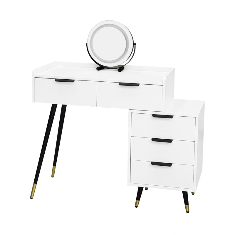 Weißer Schminktisch(Ohne Stühle), Enthält ausziehbare Seitenschränke, mit Spiegel einstellbare Helligkeit, mit 5 Schubladen, Großer Frisierkommode Schlafzimmermöbel Vanity, Weiß