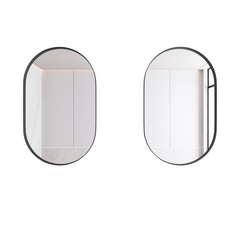 Stylish Oval Mirror Cabinet, Recessed Medicine Cabinet, Wall Cabinet with Metal Framed, Mirror and Adjustable Shelves, Mirror Cabinet with Storage for Bathroom, Living Room and Bedroom, Black