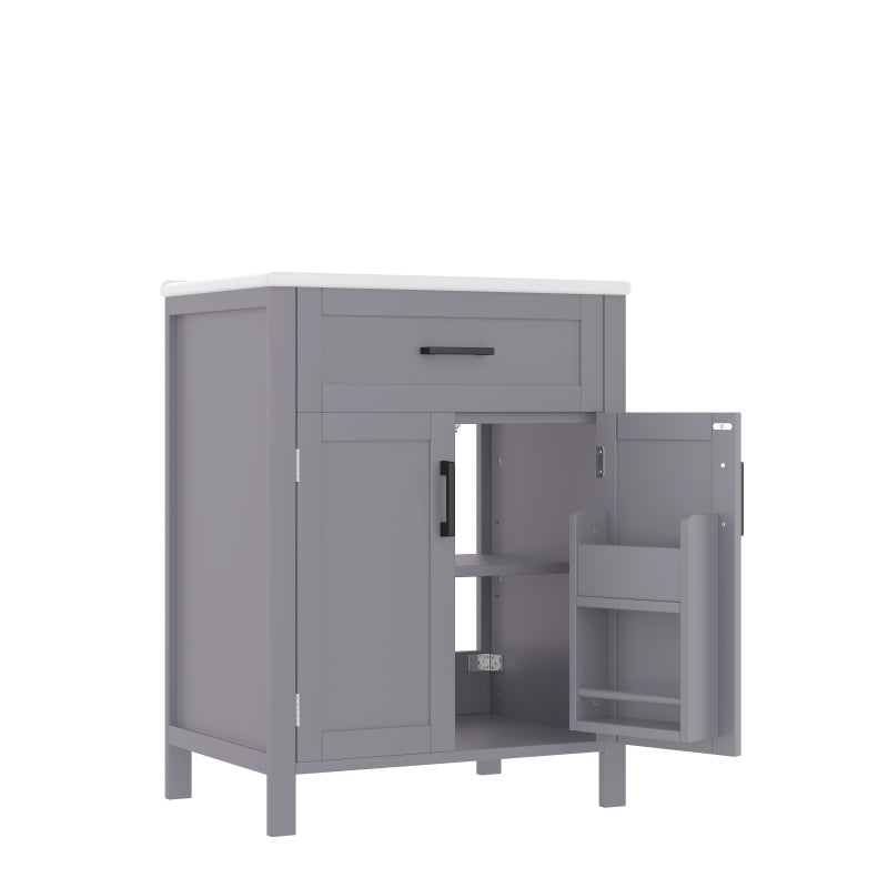 Bodenstehender Badezimmerschrank mit Waschbecken,Waschtisch,Volllackierung, integriertes Keramik Waschbecken,Grau