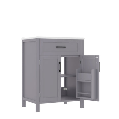 Bodenstehender Badezimmerschrank mit Waschbecken,Waschtisch,Volllackierung, integriertes Keramik Waschbecken,Grau