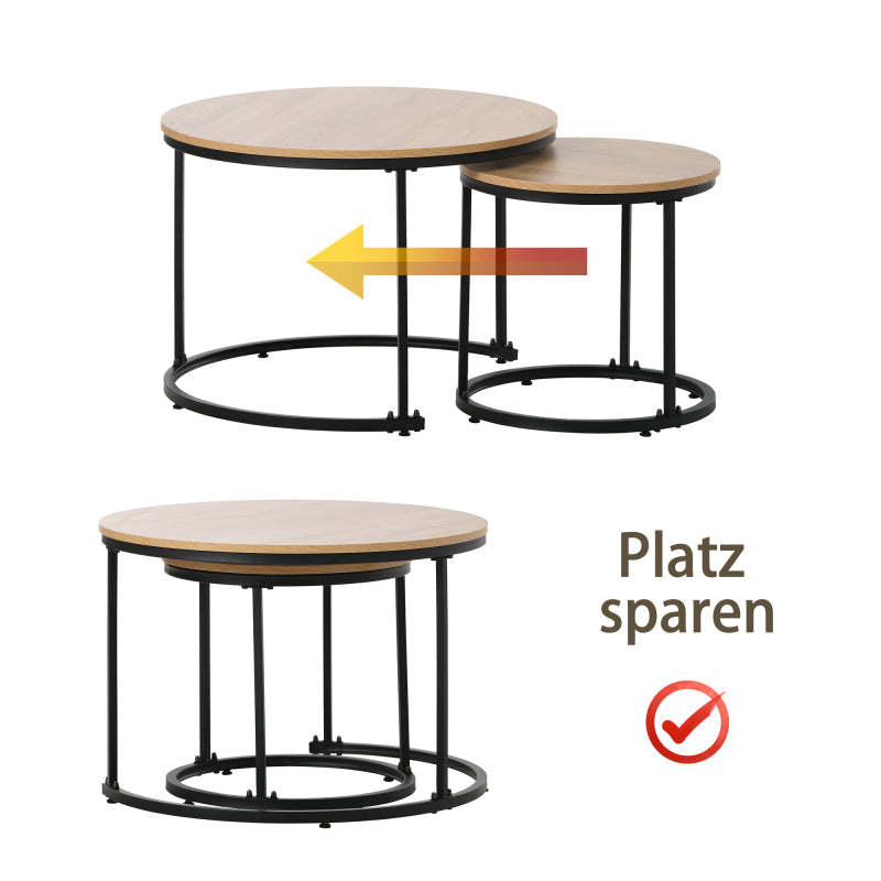 Runder Couchtisch 2er Set Satz Couchtisch Wohnzimmer Runder geschachtelter Beistelltisch 2 Runder Beistelltisch(Eiche)