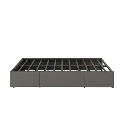 Bettgestell 90X200 mit Schubladen, PU-Leder Bett ohne Kopfteil Mit LED-Lichtleiste, MetalllattenPlattformbett für moderne Schlafzimmer Grau