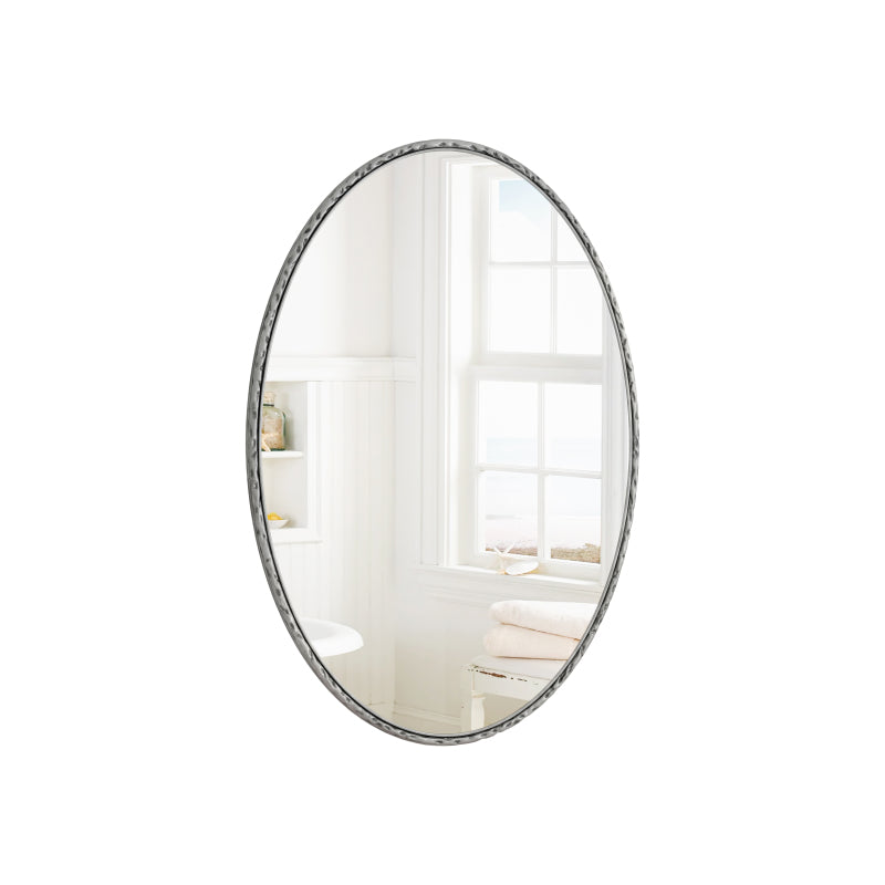 Iron Art Oval Retro Mirror, Antique Effect, Wall Hanging, Suitable For Bathroom, Bedroom, Living Room (Silver)