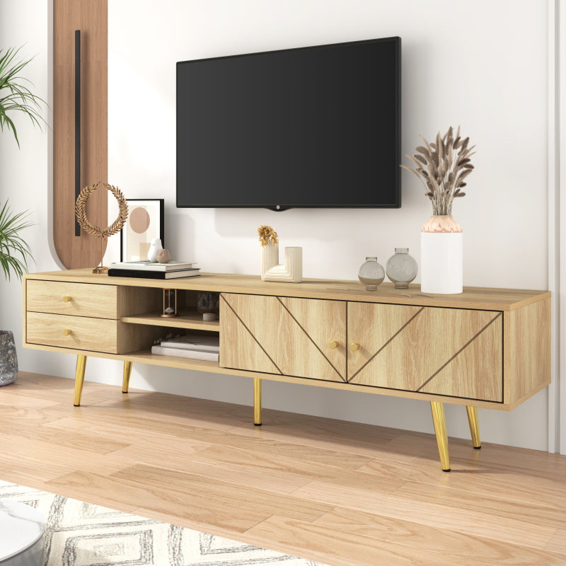 TV-Schrank 160 cm mit Goldfüßen, Zwei Schubladen und Einzigartig Gestalteten Türen