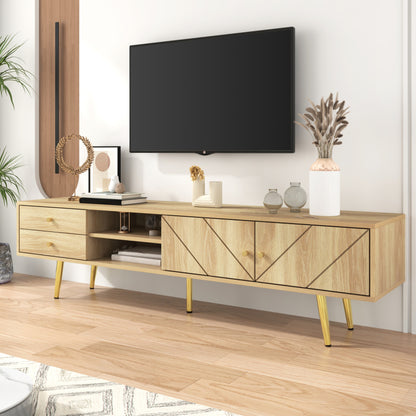 TV-Schrank 160 cm mit Goldfüßen, Zwei Schubladen und Einzigartig Gestalteten Türen