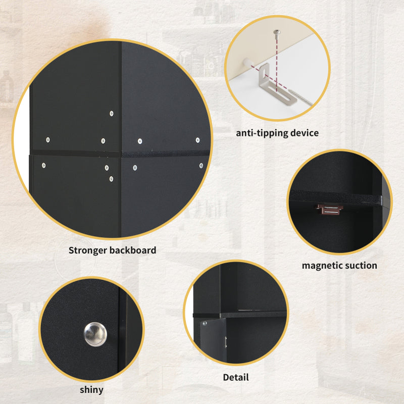 Badschrank, Badmöbel, Eckschrank mit zwei Ablagefächern, offenes Fach mit verstellbarem Einlegeboden, 36.5x 36.5 x 155 cm, schwarz