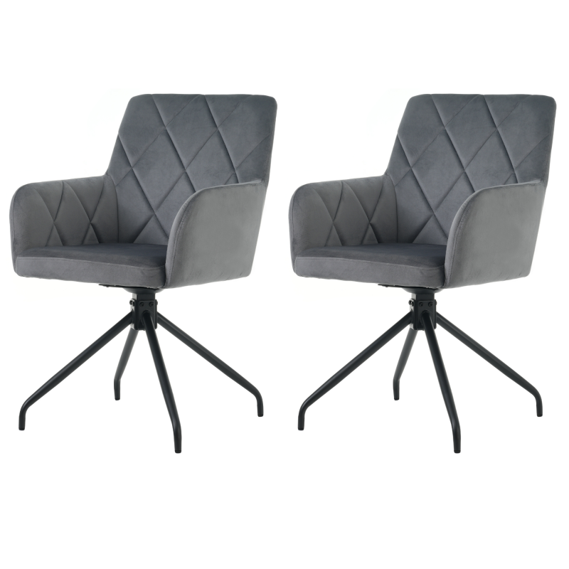 2er Set 360° Drehbarer Esszimmerstühle mit Rautenmuster,Gepolsterter Sessel mit 4 Metallbeinen,Moderner Lounge-Stuhl,Wohnzimmerstuhl   für Shlafzimmer,Arbeitzimmer,Lendenwirbelstütze,Samt,anthrazit