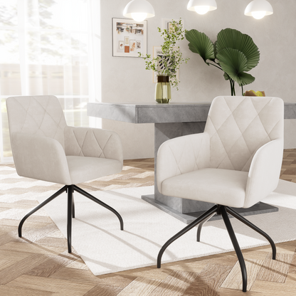 2er Set 360° Drehbarer Esszimmerstühle mit Rautenmuster, Samt,Beige