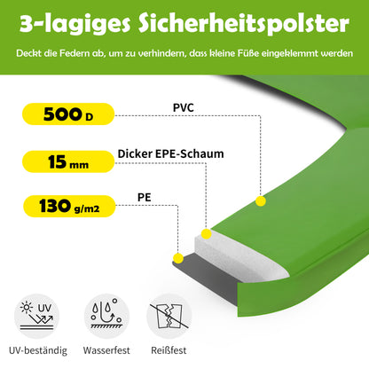 Kinder Trampolin Outdoor Ø 213 cm Gartentrampolin mit Rutsche, Leiter, Netz, Doppeltür und Gepolsterten Stangen,TÜV Zertifiziert,bis 100 kg