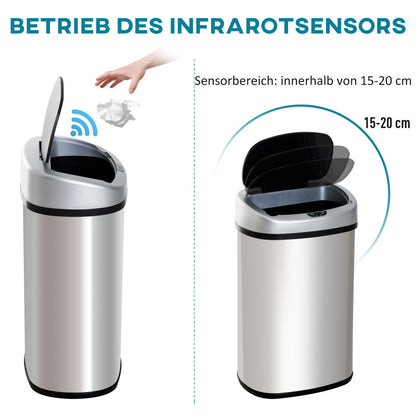 Automatik Sensor Mülleimer 30L mit IR Sensor, viereckig, Edelstahl, optionaler Inneneimer für hygienisches Abfallmanagement
