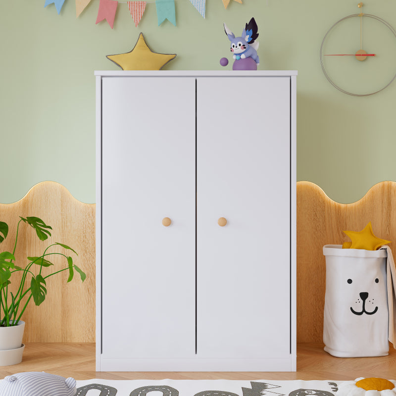 Kleiner Kleiderschrank mit Stange, 2-türiger Kleiderschrank, Schlafzimmer, Wohnzimmer, Kinderkleiderschrank, MDF, Weiß
