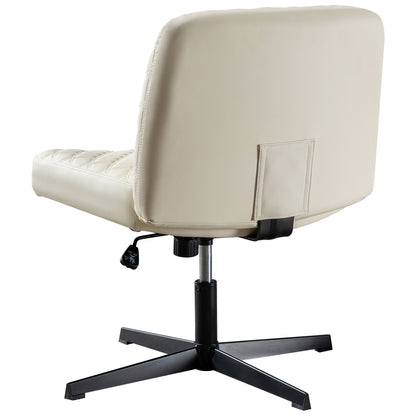 Bürostuhl Ohne Armlehnen,Home Office Stuhl Keine Räder,Heavy Duty Metallbasis,120°Schaukelnder breiter Sitz Ergonomischer Stuhl, Dicken gepolsterte Dreh Eitelkeit Stuhl für Heim und Büro Beige+PU+Metal
