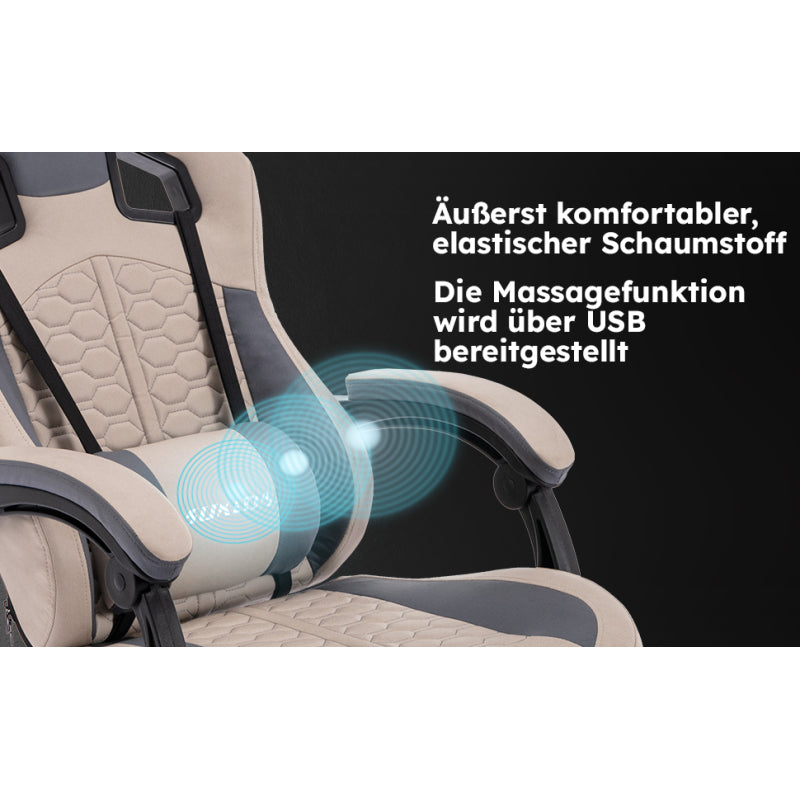 Gaming Stuhl, Ergonomischer Gaming-Stuhl mit Fußstütze, Racing Gaming Chair Kopfstütze Verstellbarer Computerstuhl Höhenverstellbar Lendenwirbelstütze für Homeoffice und Gaming Beige