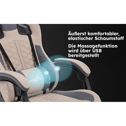 Gaming Stuhl, Ergonomischer Gaming-Stuhl mit Fußstütze, Racing Gaming Chair Kopfstütze Verstellbarer Computerstuhl Höhenverstellbar Lendenwirbelstütze für Homeoffice und Gaming Beige
