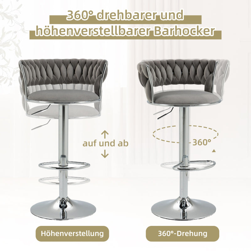 COOLMORE 360 Grad drehbare Barhocker 2 Stück Set höhenverstellbare Stühle mit Fußstütze für Küche, Esszimmer, Insel, Bar, Weinkeller, Büro, Wohnzimmer, Wohnzimmer, Silber, Modern Style, High-End Style