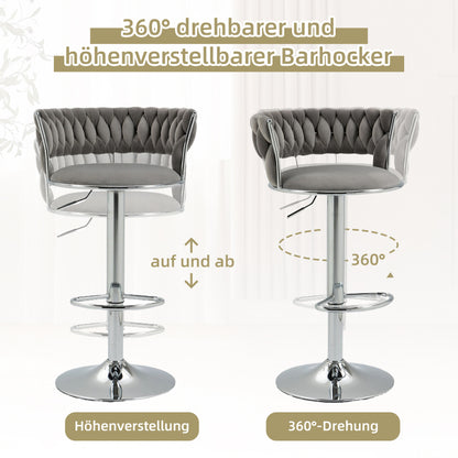 COOLMORE 360 Grad drehbare Barhocker 2 Stück Set höhenverstellbare Stühle mit Fußstütze für Küche, Esszimmer, Insel, Bar, Weinkeller, Büro, Wohnzimmer, Wohnzimmer, Silber, Modern Style, High-End Style