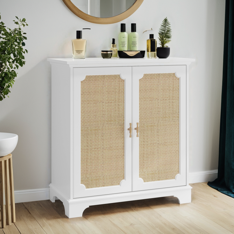 Sideboard, Buffet, Weinschrank mit Rattan-Deko Türen, Schrank für Flur, Eingangsbereich und Wohnzimmer