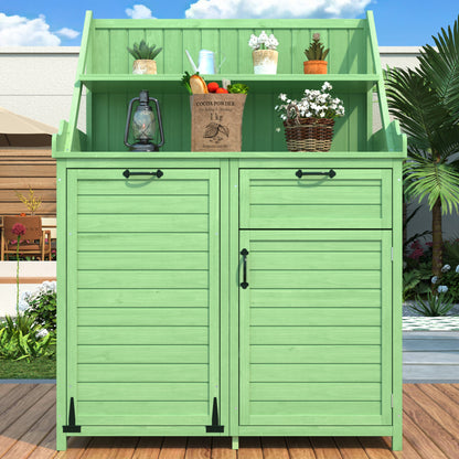 Holz Gartenschrank,Gartenschrank mit Regalen  Outdoor Schrank, Gartenschrank Geräteschuppen Terrassenschrank, Balkonschrank, Gerätehaus, Garten Möbel,Grün