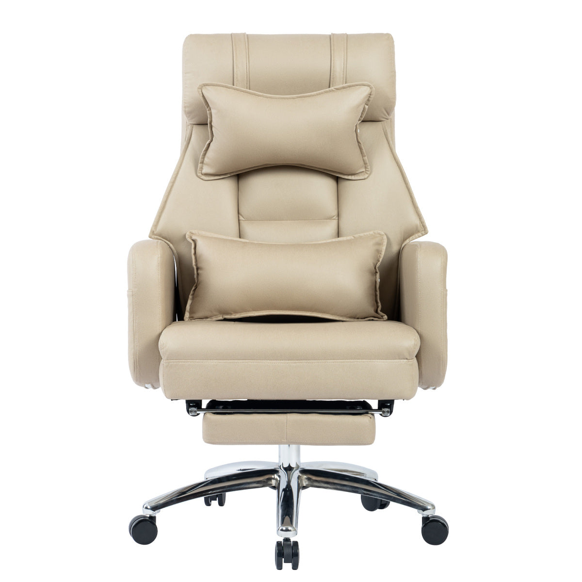Ergonomischer Bürostuhl mit 155° Liegefunktion, Fußstütze, Tech-Leder, Beige