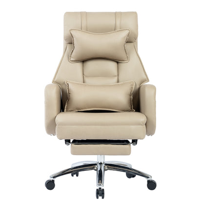Ergonomischer Bürostuhl mit 155° Liegefunktion, Fußstütze, Tech-Leder, Beige