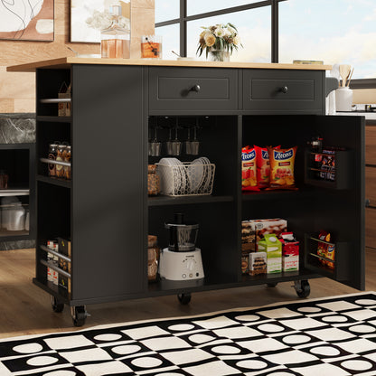 Kücheninsel mit Arbeitsplatte Küchenschrank Schwarz Esszimmerwagen mit Snackhalter und Weinglasregal Buffetschrank Trennwände Holzmaserung