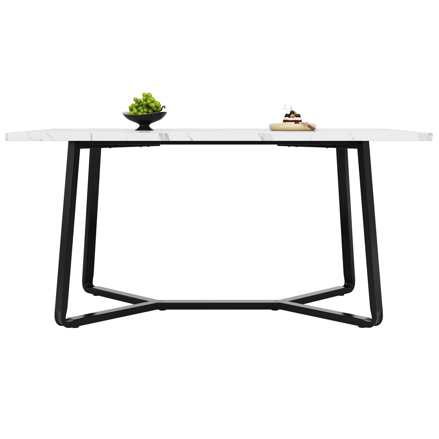 Leichter Luxustisch für 4-6 Personen, geeignet für Esszimmer, Wohnzimmer, MDF marmorierte Tischplatte, schwarze Beine