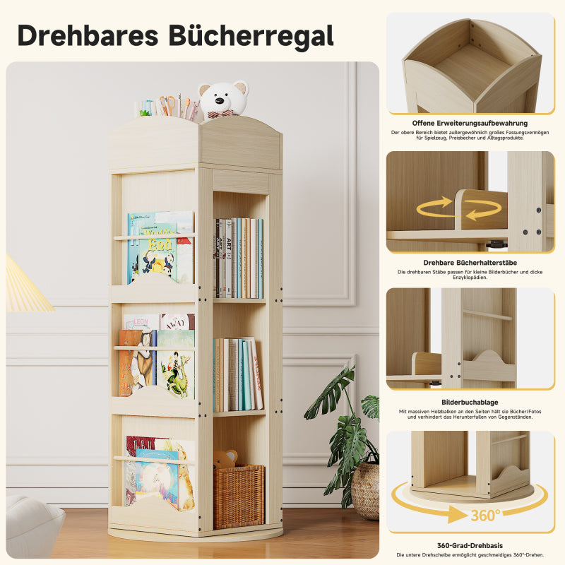 Drehbares Bücherregal, Standregal, Bilderbuchregal mit 360-Grad-Drehfunktion, Lagerregal für Kinder und Erwachsene, multifunktionales Bücherregal