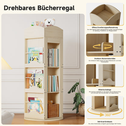 Drehbares Bücherregal, Standregal, Bilderbuchregal mit 360-Grad-Drehfunktion, Lagerregal für Kinder und Erwachsene, multifunktionales Bücherregal