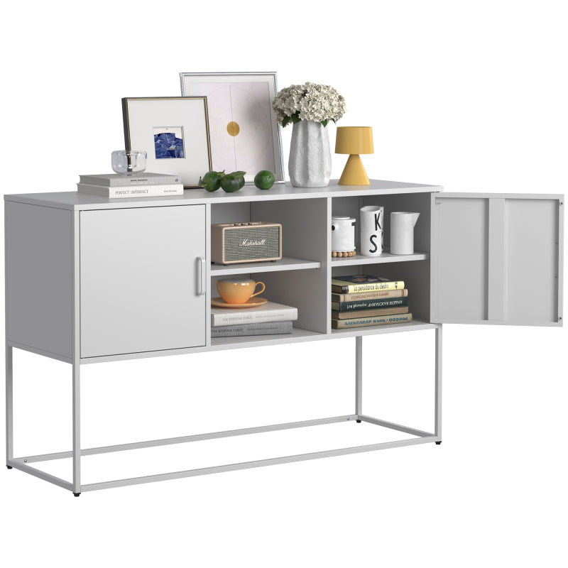 Weißer Metall-Akzent-Schrank, Sideboard-Buffet und Aufbewahrungs-Schrank-Safe, Robuster Metallbau mit stilvollem Weiß,  H 75 cm × B 120 cm × T 40 cm