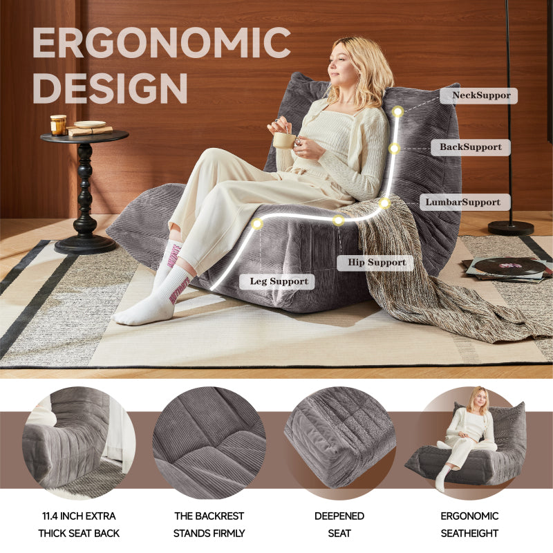 Moderne Sofas, Sitzsäcke für Erwachsene auf dem Bodensofa, Super Soft Memory Sponge Sofa, Togo Sofa Stuhl, Wohnzimmermöbel, Geeignet für Schlafzimmer, Balkon, Schlafsaal, Kaminstuhl (Dunkelgrau)