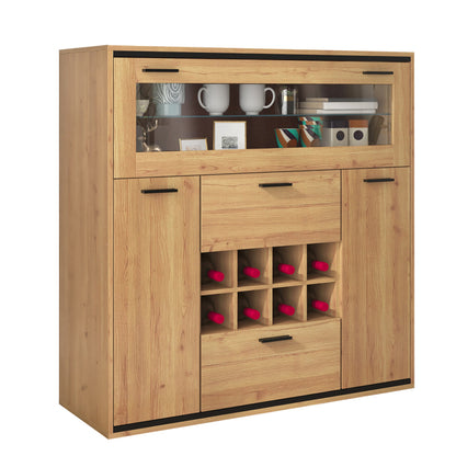 Sideboard, Eleganter Weinschrank mit Doppeltüren, Glasregal und Weinhalterung - Perfekte Aufbewahrung in einem stilvollen Sideboard