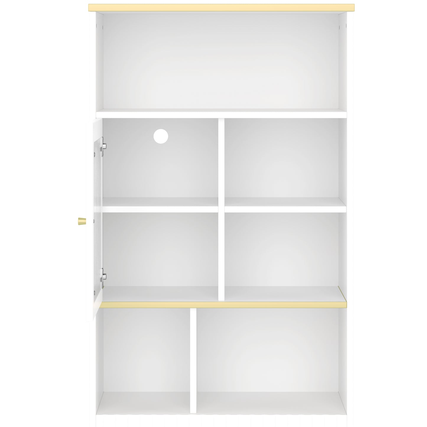 Multifunktionales Bücherregal, mehrschichtige Aufbewahrung, transparente Schranktür, zwei geräuschlose Schubladen + ferngesteuerte Farbwechsel-Lichtleiste, weiß