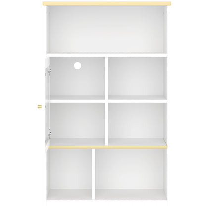 Multifunktionales Bücherregal, mehrschichtige Aufbewahrung, transparente Schranktür, zwei geräuschlose Schubladen + ferngesteuerte Farbwechsel-Lichtleiste, weiß