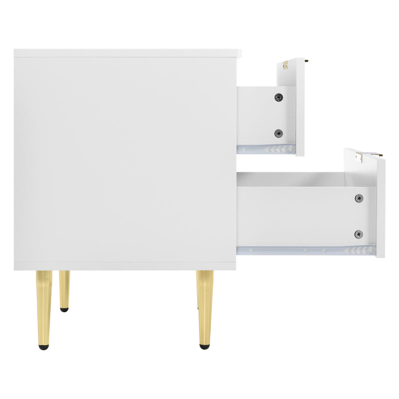 Moderner Nachttisch mit vergoldeten Füßen und Knöpfen, florales Muster, 2er-Set mit 2 Schubladen, lackiert, Ecken mit Anti-Bump-Design, 50B*40T*54H cm, weiß