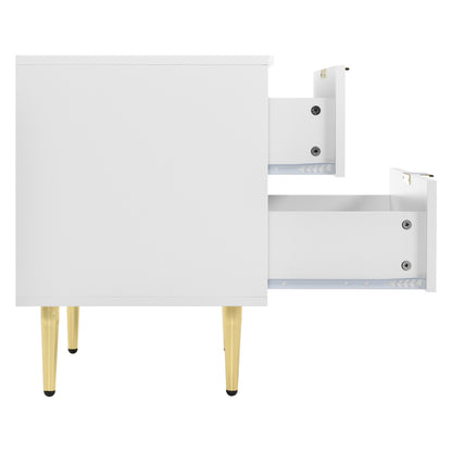 Moderner Nachttisch mit vergoldeten Füßen und Knöpfen, florales Muster, 2er-Set mit 2 Schubladen, lackiert, Ecken mit Anti-Bump-Design, 50B*40T*54H cm, weiß