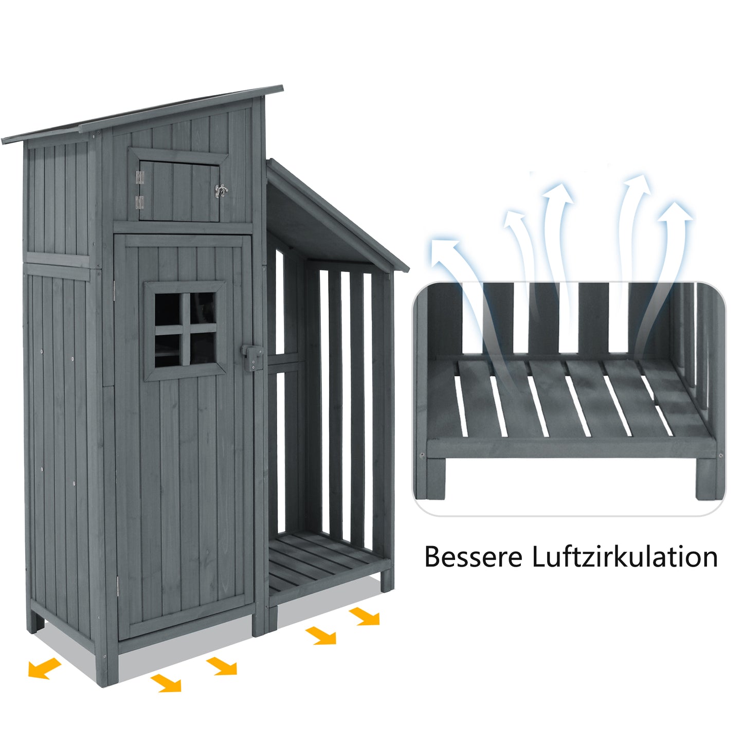 Gerätehaus Gartenschrank Geräteschuppen Geräteschrank, BxT: 124x46 cm,BxTxH:124x46x174cm, auch für kleine Gärten geeignet,Grau, (Holzhütte, 1 St., Gartenhaus)