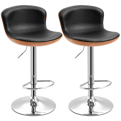 Barhocker Küche 2er-Set höhenverstellbar drehbar mit Fußstütze & Rückenlehne Kunstleder bis 120 kg, Schwarz