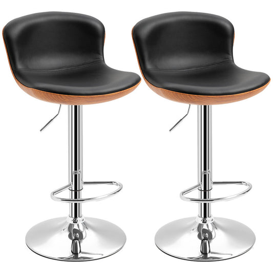 Barhocker Küche 2er-Set höhenverstellbar drehbar mit Fußstütze & Rückenlehne Kunstleder bis 120 kg, Schwarz