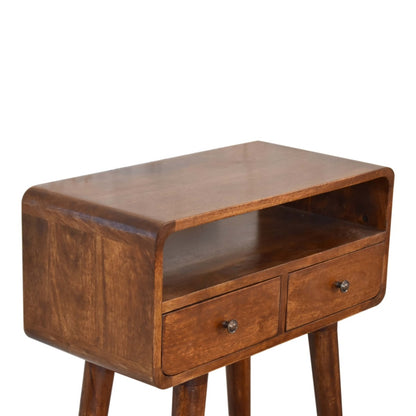 Mini-Konsolentisch aus massivem Mangoholz – Kastanienbraun, 2 Schubladen & offenes Fach, Handgefertigt, PSK-System, 60x30x90 cm