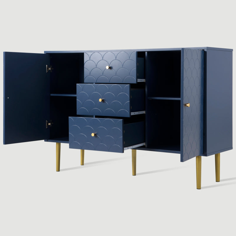 Kommode mit 2 Türen und 3 Schubladen, Verstellbare Ablage, für Wohnzimmer Schlafzimmer, Marineblau-H82/B120/T40 cm