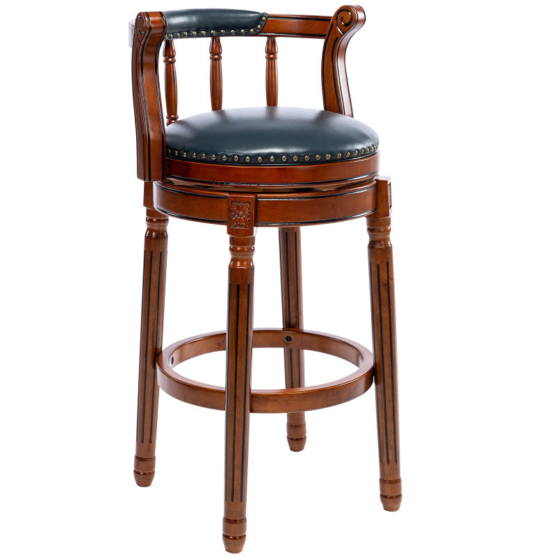 Barhocker aus Holz mit Kuhfell-Obermaterial, 360-Grad-Drehstuhl in Barhöhe mit Rückenlehne, Blau+Sitzhöhe 75cm
