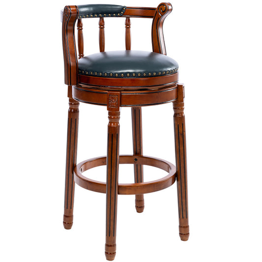 Barhocker aus Holz mit Kuhfell-Obermaterial, 360-Grad-Drehstuhl in Barhöhe mit Rückenlehne, Blau+Sitzhöhe 75cm