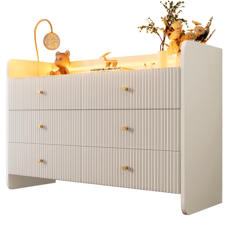 Sideboard, Kommode mit LED-Beleuchtung und 6 Schubladen, Wellenförmiges Rillendesign, Moderner Schrank für Wohnzimmer und Schlafzimmer, 120x40x75cm, Weiß