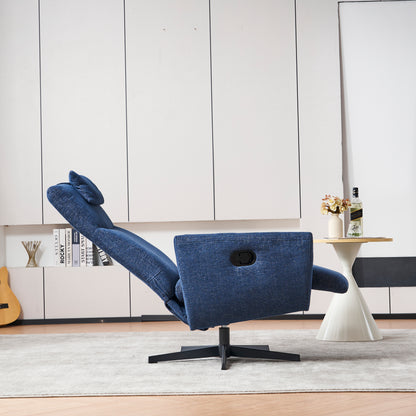Bequemer Relaxsessel mit Liegefunktion – Chenille Fernsehsessel mit Fußstütze, drehbarer Stillsessel & Loungesessel für Wohnzimmer, modernes Sofa, Blau
