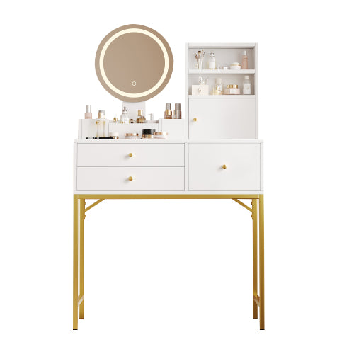 Schminktisch Weiß 80 cm, Frisiertisch mit LED Spiegel, Integrierte Steckdose mit USB & Föhnhalter