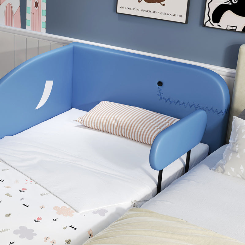 Kinder-Spleißbett, Polsterbett, Tagesbett, Walförmiges Design, Schlafsofa mit Metallbettgestell, 2 Schubladen auf Rollen, PU+MDF+Sperrholz, Blau, 90x200cm
