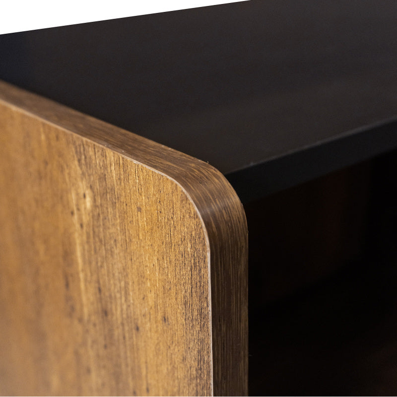 90 cm Schwarze und Holzfarbene Couchtisch – Moderner Stil, Zwei Offene Fächer und Zwei Türen, Dämpfende Scharniere