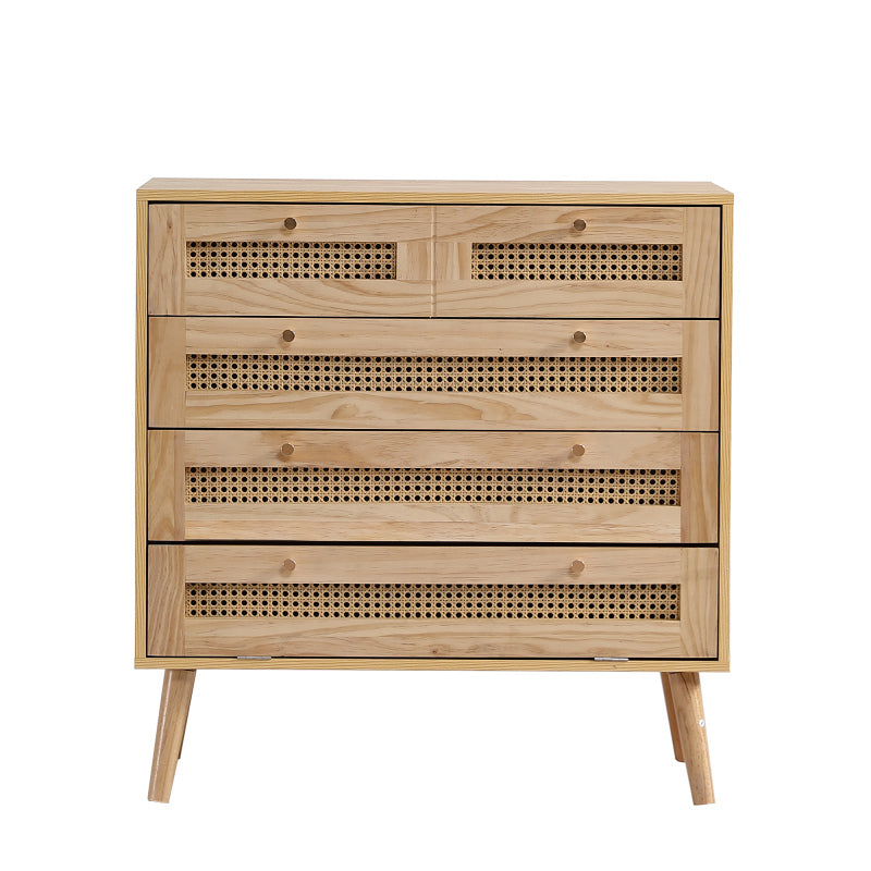 Klassische Kommode, Schrank mit 3 Schubladen, mit Rattan-Schubladenplatte, mit unterem Flip-Top-Deckel, mit goldfarbenem Metallgriff und Holzbeine, Stauraum im Wohnzimmer und Schlafzimmer, Spanplatten