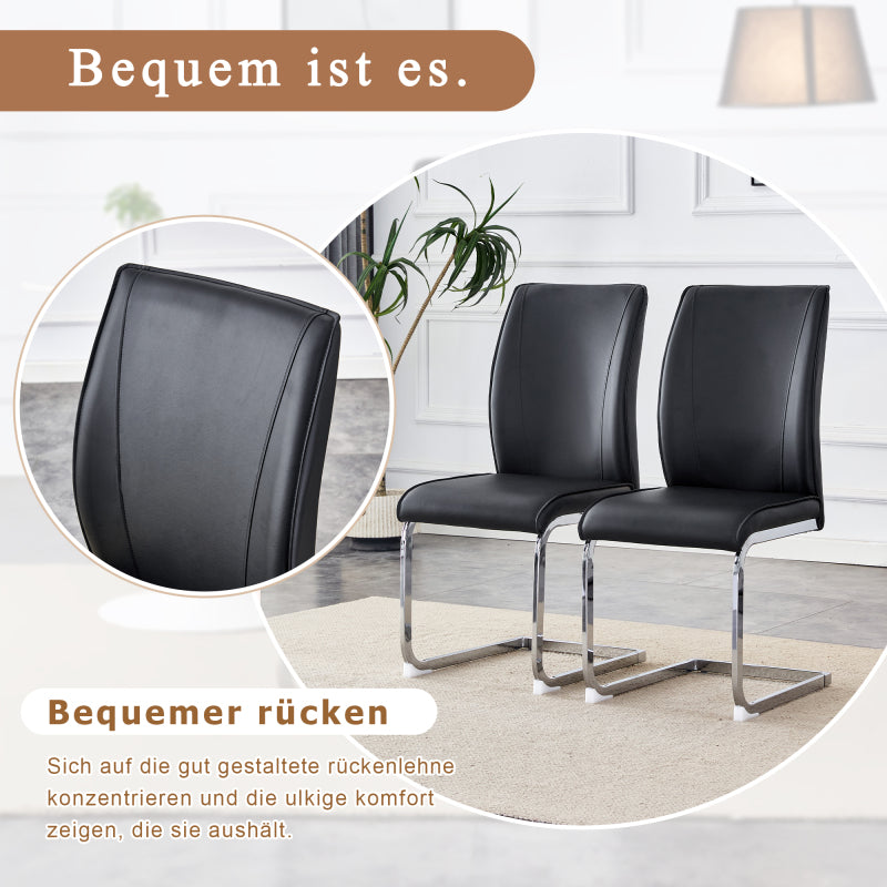 Elegantes Design im europäischen Stil: 4 bequeme Stühle in schwarzem PU-Material mit silbernen Metallbeinen