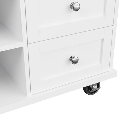 Speisewagen (134 x 46 x 92 cm), moderner und einfacher weißer Speisewagen, kombiniertes Schubladen-Aufbewahrungsschrank-Design, mobiles und festes Dual-Use-Design, geeignet für Privat- und Gewerbeküch
